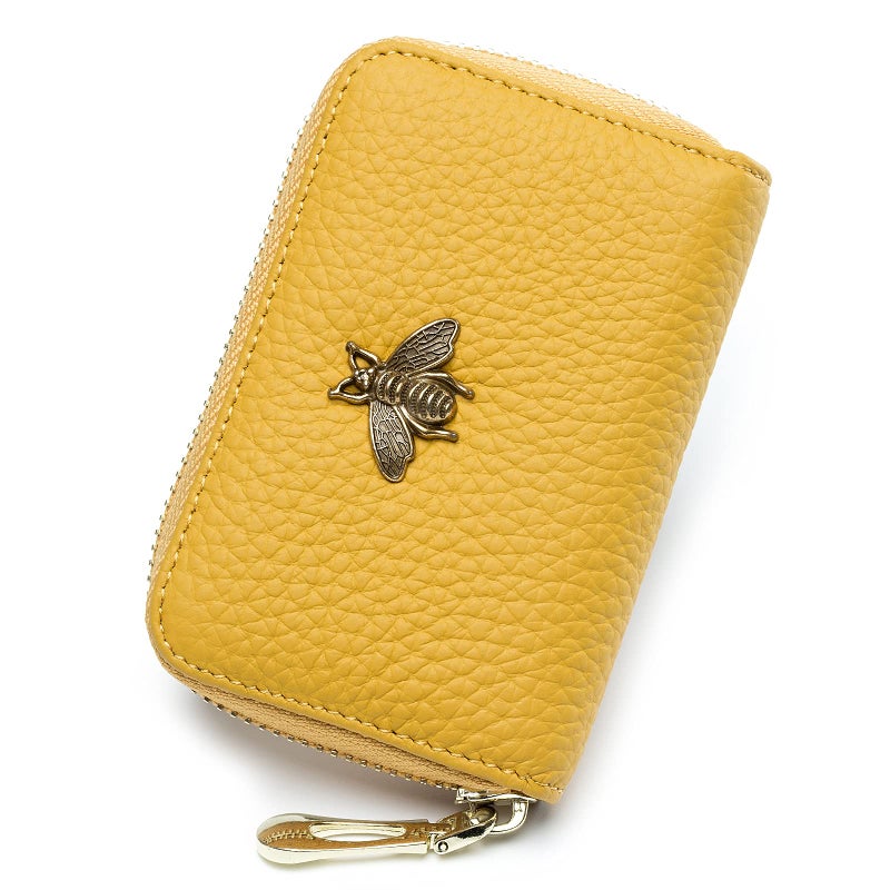 imeetu RFID Credit Card Holder, Small Leather Zipper Card Case Wallet for Women (Lite,Yellow) - Image 1