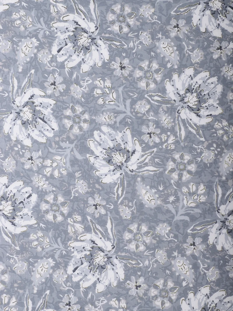 AKS  Dusty Blue Floral Print Fabric, One Meter  | Best Price UAE