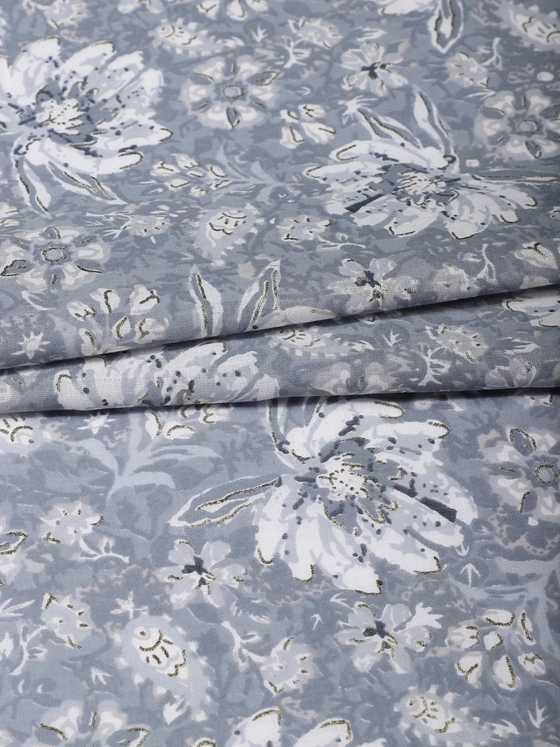 أيه كيه إس Dusty Blue Floral Print Fabric, One Meter