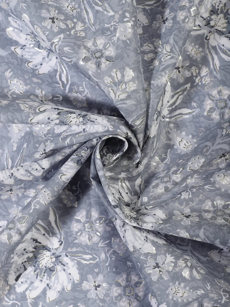 أيه كيه إس Dusty Blue Floral Print Fabric, One Meter
