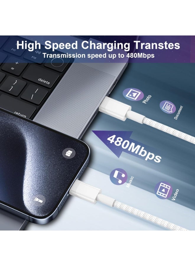 OstWony كابل USB C إلى USB C بطول 3 قدم (1 متر) - شاحن سريع بقوة 60W من نوع C، كابل طاقة منسوج من USB-C إلى USB-C لهواتف iPhone 17/16/15 Pro Max Plus/MacBook/iPad/AirPods/Samsung Galaxy/أجهزة Android والمزيد [عبوة من 2] - Image 5