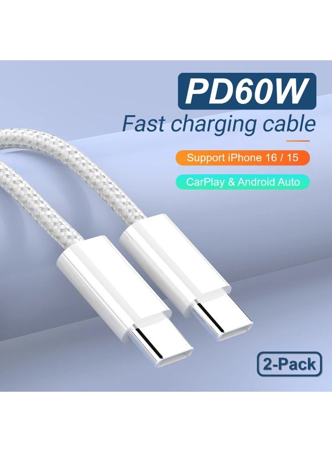 OstWony كابل USB C إلى USB C بطول 3 قدم (1 متر) - شاحن سريع بقوة 60W من نوع C، كابل طاقة منسوج من USB-C إلى USB-C لهواتف iPhone 17/16/15 Pro Max Plus/MacBook/iPad/AirPods/Samsung Galaxy/أجهزة Android والمزيد [عبوة من 2] - Image 2