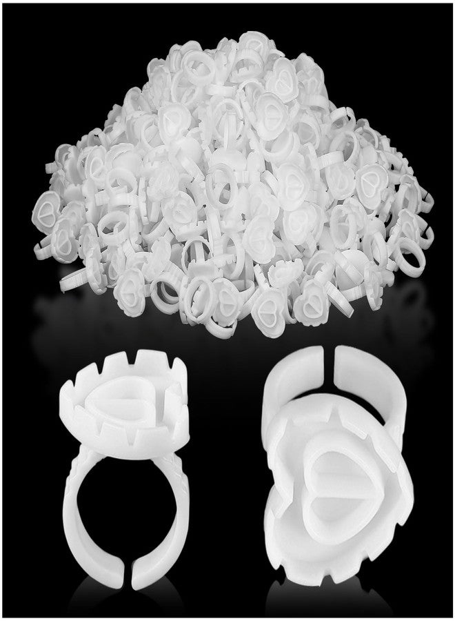 JOLYEAK 300PCS White Glue Rings for Eyelash Extension,Lovely Heart Shape Rings for Lashes,Disposable Lash Glue Holder for Lash Extension Makeup Plastic Nail Supplies (White-h, Heart - shaped) - Image 1