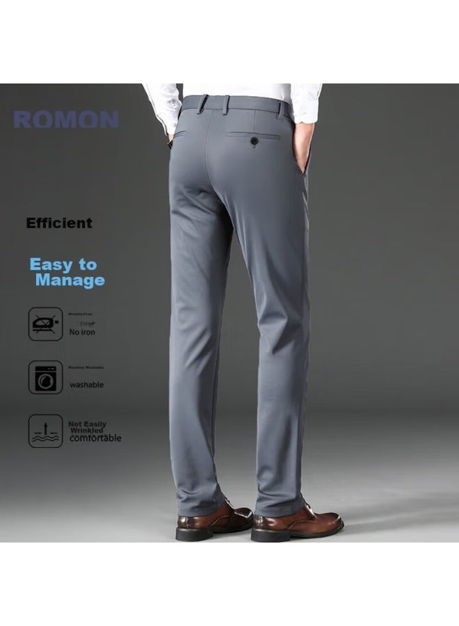 ROMON Luomeng Men's Dress Pants, High-waist Business Suit Trousers, Casual Straight-leg Pants - Image 3