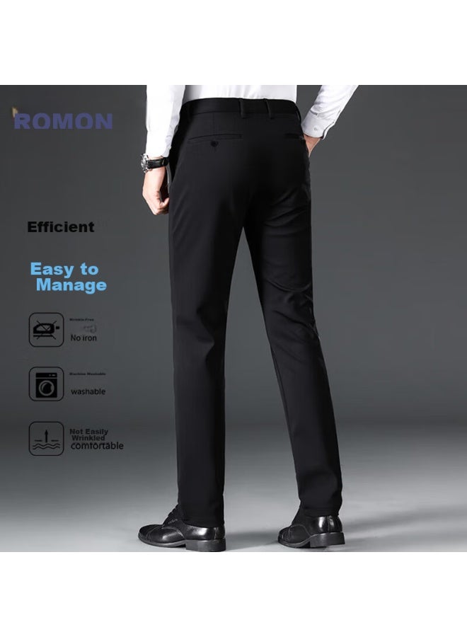 ROMON Luomeng Men's Dress Pants, High-waist Business Suit Trousers, Casual Straight-leg Pants - Image 2