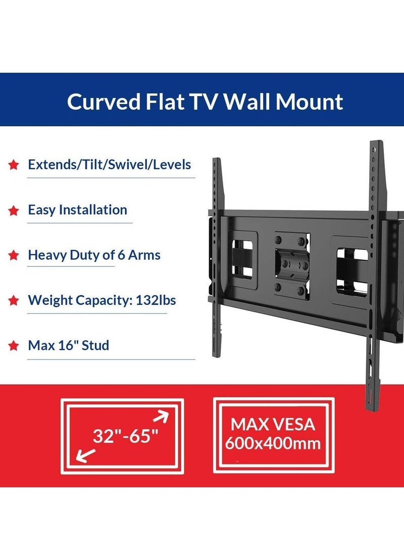 Curved Flat TV Wall Mount TV Bracket for 32-65 inch up to 132lbs VESA 600x400mm with Swivel Articulating Dual Arms, Full Motion TV Wall Mount - Image 3