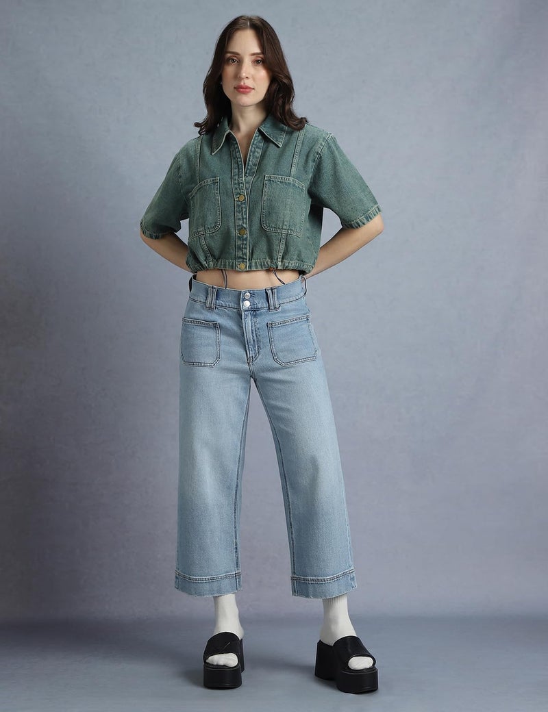 INKD Women's Denim Crop TOP|Marine Blue|Extra Large - Image 4