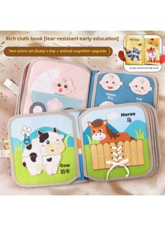 Generic Tear-And-Tear Book For Infant Early Education, Quiet Book With Velcro, Unbreakable And Chewable, Cognitive Educational Toy For 6-Month-Old Baby 8-Color:[baby Style + Upgraded Animal Style + Animal Tail Cloth Book] Three-piece Cloth Book Set  - Image 1
