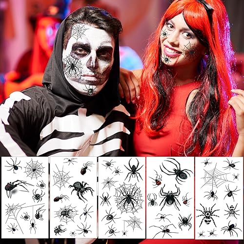 XIYOKA 80+ PCS Halloween Spider Web Temporary Tattoos Halloween Makeup Kit for Women Adults, Halloween Face Tattoos Realistic 3D Spider Web Fake Tattoos for Kids Halloween Temporary Tattoos - Image 5