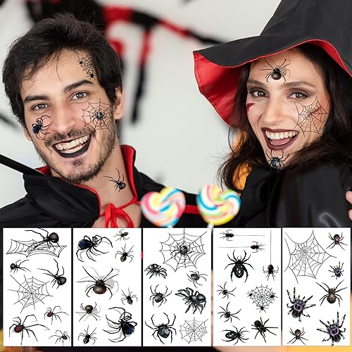 XIYOKA 80+ PCS Halloween Spider Web Temporary Tattoos Halloween Makeup Kit for Women Adults, Halloween Face Tattoos Realistic 3D Spider Web Fake Tattoos for Kids Halloween Temporary Tattoos - Image 3