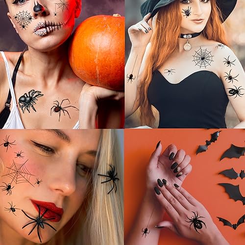 XIYOKA 80+ PCS Halloween Spider Web Temporary Tattoos Halloween Makeup Kit for Women Adults, Halloween Face Tattoos Realistic 3D Spider Web Fake Tattoos for Kids Halloween Temporary Tattoos - Image 4