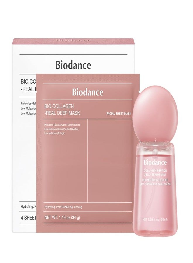 BIODANCE 24/7 Collagen Glow Set: Collagen Peptide Jelly Serum Mist (1.69 fl.oz) & Bio-Collagen Real Deep Mask (4 Sheets), Sprayable Hydrogel & Overnight Hydrating Face Mask for Firming & Plumping - Image 1