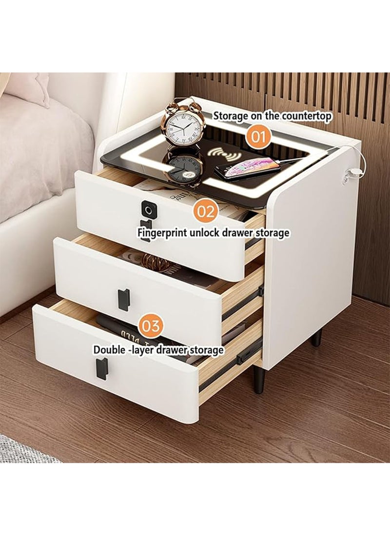 GT-Wheel Smart Nightstand with 3 Drawers Modern Bed Side Table with Adjustable LED Lights Charging Table with Tempered Glass Tabletop  - Image 2