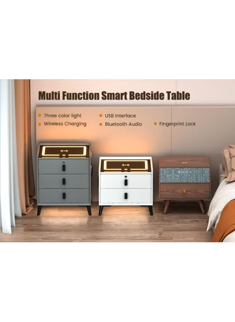 GT-Wheel Smart Nightstand with 3 Drawers Modern Bed Side Table with Adjustable LED Lights Charging Table with Tempered Glass Tabletop  - Image 4