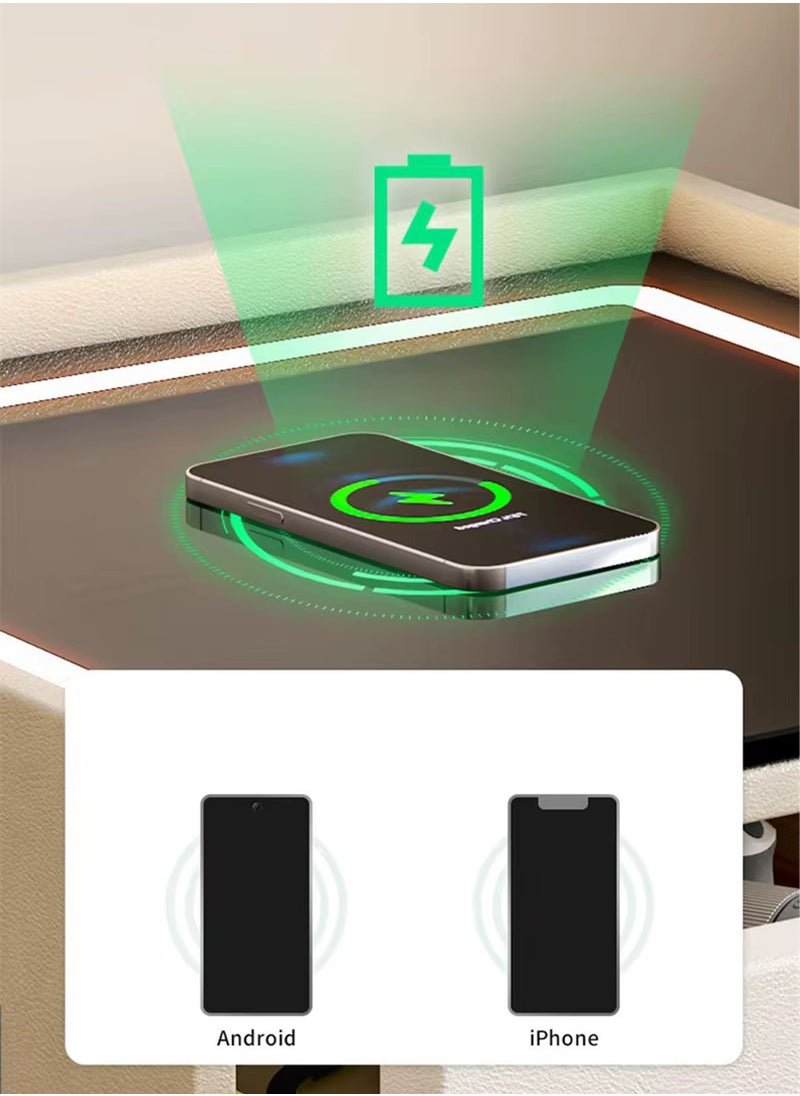 GT-Wheel - Smart Nightstand with 3 Drawers Modern Bed Side Table with Adjustable LED Lights Charging Table with Tempered Glass Tabletop - Image 1