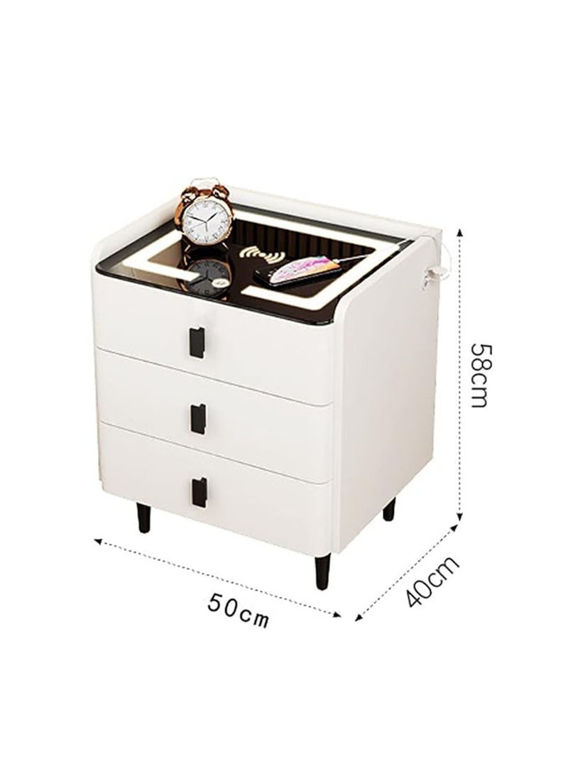 GT-Wheel - Smart Nightstand with 3 Drawers Modern Bed Side Table with Adjustable LED Lights Charging Table with Tempered Glass Tabletop - Image 1