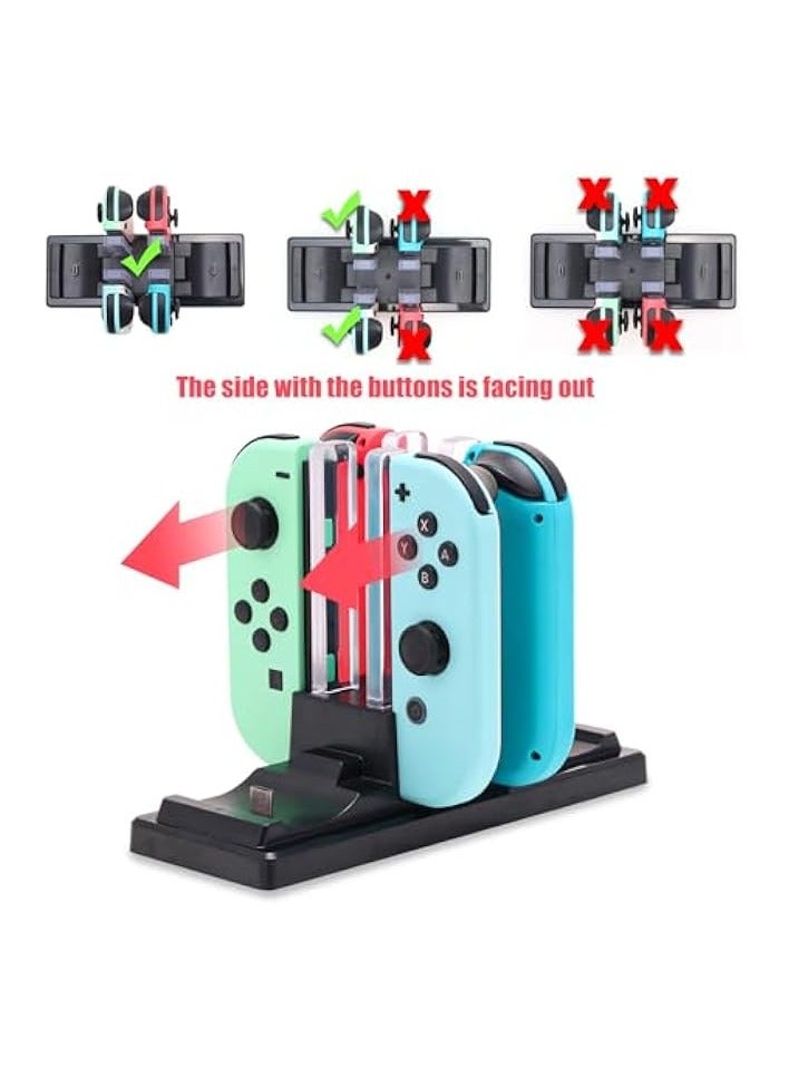 بروماس قاعدة شاحن وحدة التحكم للمحول، محطة شحن 6 في 1 لوحدات تحكم Switch Joy-Con وأجهزة التحكم الاحترافية باللون الأسود - Image 3