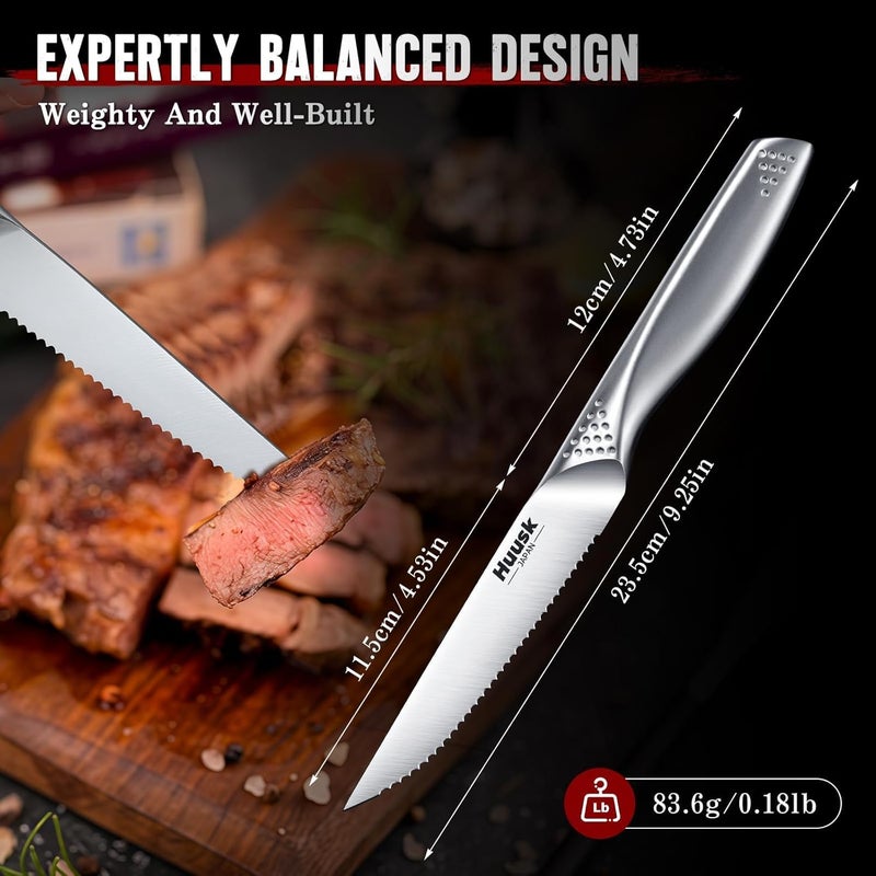 Huusk Serrated Steak Knives Set - 4.5" Japanese Stainless Steel Steak Knives Set of 2, Sharp Dishwasher Safe Dinner Knife for Kitchen Table with Gift Box, Christmas Gifts for Men Women - Image 4