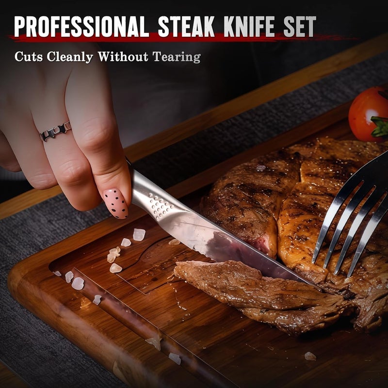Huusk Serrated Steak Knives Set - 4.5" Japanese Stainless Steel Steak Knives Set of 2, Sharp Dishwasher Safe Dinner Knife for Kitchen Table with Gift Box, Christmas Gifts for Men Women - Image 2