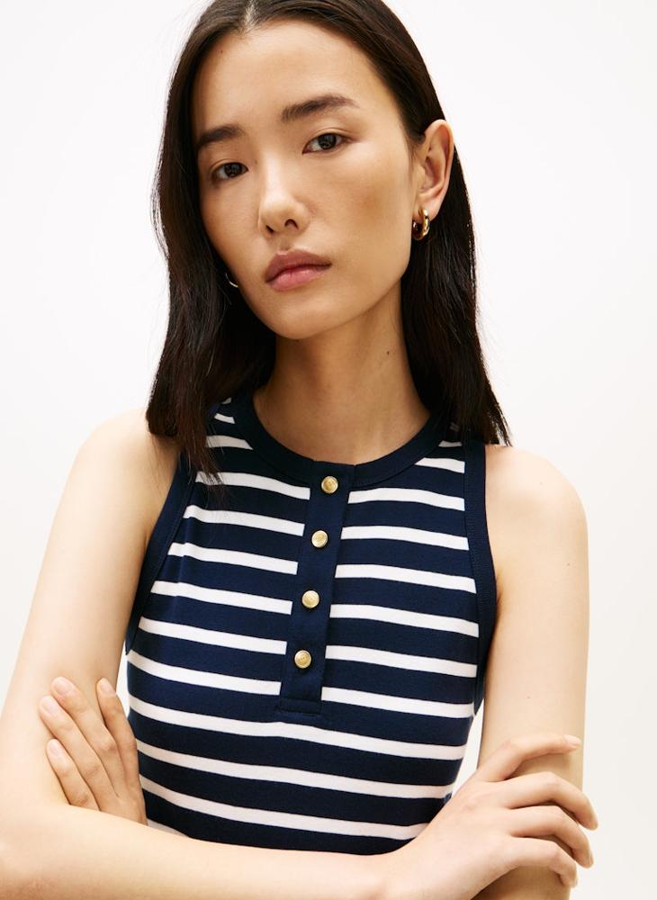 TOMMY HILFIGER Gold-Tone Button Sleeveless Maxi Dress - Image 4