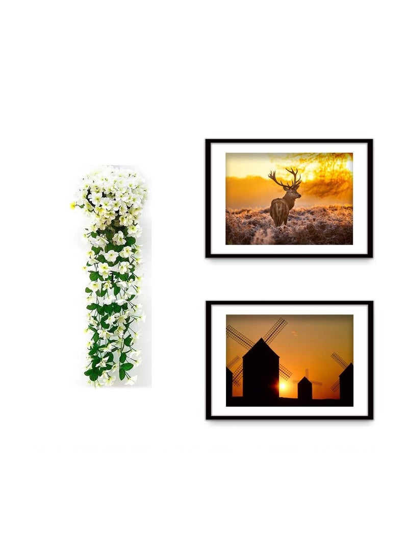1-Bunch Simulation Violet Plant Hanging Wall Flower,Hanging Balcony Wall Decoration Set with Hook/Flower Basket/Simulation Butterfly,Colour White - Image 4