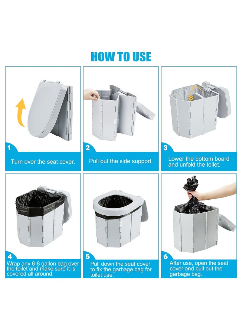 Camping Toilet Portable Foldable Toilet Travel Camping Hiking Boat Trips Beach Waterproof Long-Distance Car Mounted Toilet(Grey) - Image 3