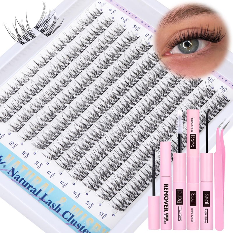 Newcally Natural Lash Clusters Kit DIY Lash Extension Kit Wispy Eyelash Extension Kit C-curly Individual Lashes Kit 9-12MM Short Eyelash Clusters with Lash Remover by Newcally - Image 1