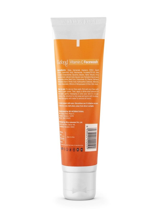 Befond Vitamin C Face Wash for Glowing Skin with Niacinamide, Hyaluronic Acid, Cucumber & Ceramides | Sulphate Free | Non-drying Cleanser | For Women & Men (100 ml) - Image 2