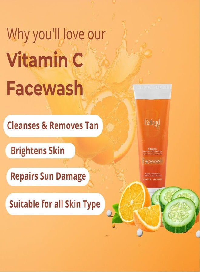 Befond Vitamin C Face Wash for Glowing Skin with Niacinamide, Hyaluronic Acid, Cucumber & Ceramides | Sulphate Free | Non-drying Cleanser | For Women & Men (100 ml) - Image 5