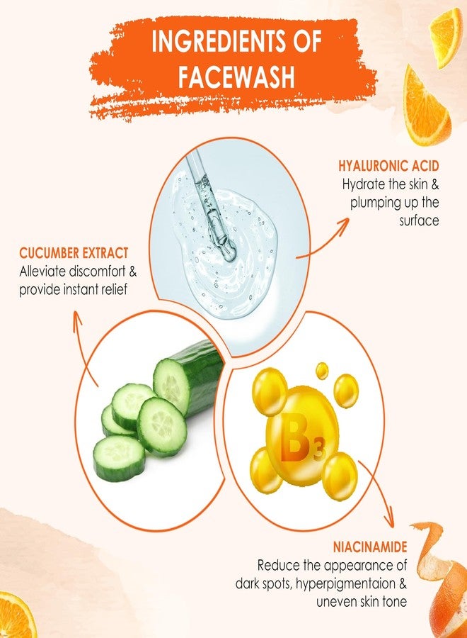 Befond Vitamin C Face Wash for Glowing Skin with Niacinamide, Hyaluronic Acid, Cucumber & Ceramides | Sulphate Free | Non-drying Cleanser | For Women & Men (100 ml) - Image 4