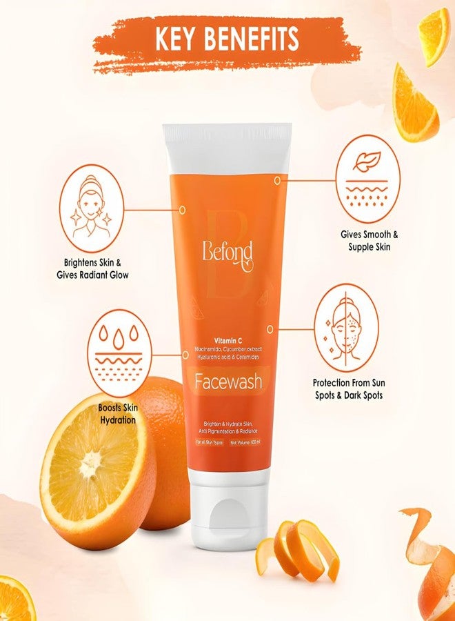 Befond Vitamin C Face Wash for Glowing Skin with Niacinamide, Hyaluronic Acid, Cucumber & Ceramides | Sulphate Free | Non-drying Cleanser | For Women & Men (100 ml) - Image 3