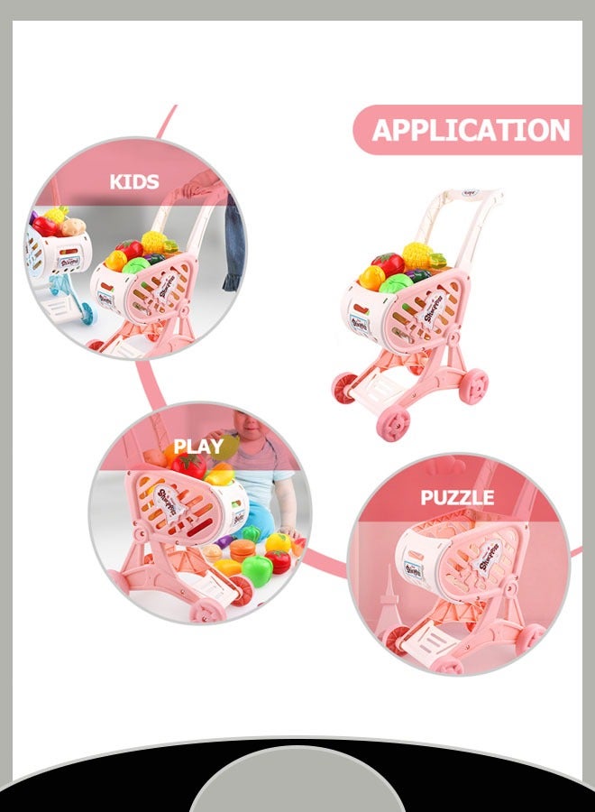 Kids Shopping Cart Trolley Play Set and Pretend Play Toy ,Perfect for Ages 3+ Pretend Play and Role-Playing Games（Pink） - Image 3