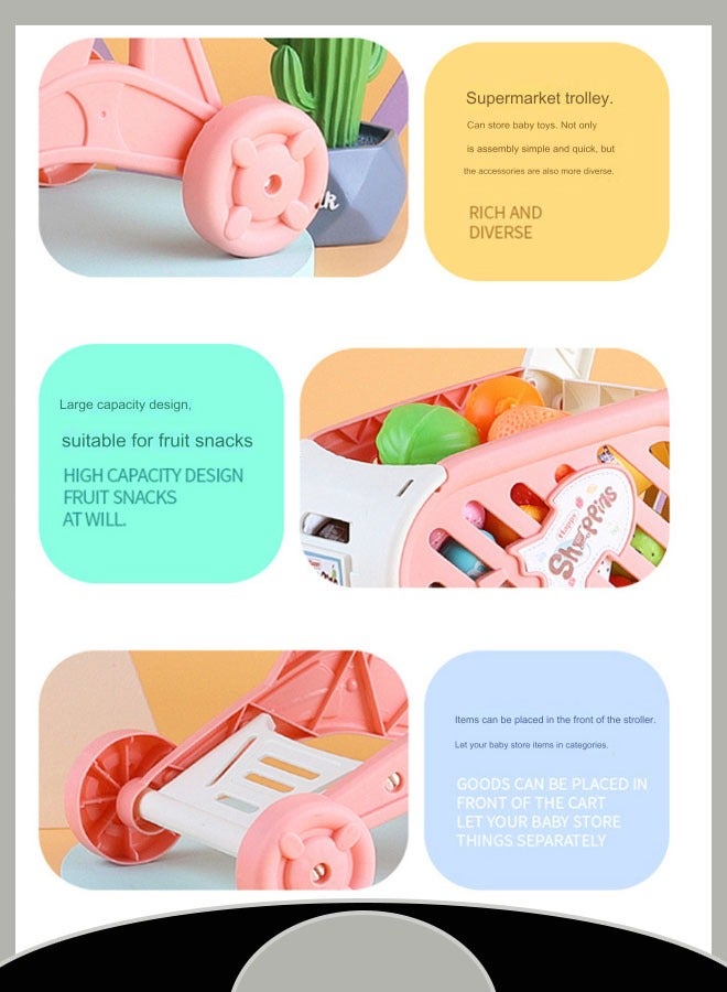 Kids Shopping Cart Trolley Play Set and Pretend Play Toy ,Perfect for Ages 3+ Pretend Play and Role-Playing Games（Pink） - Image 5