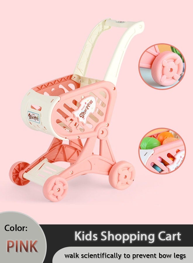 Kids Shopping Cart Trolley Play Set and Pretend Play Toy ,Perfect for Ages 3+ Pretend Play and Role-Playing Games（Pink） - Image 1