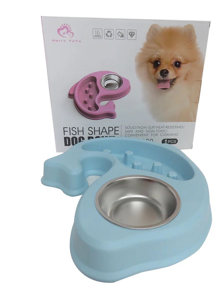 Fish Shape Bowl For Pets (Separate Bowl For Water) - Blue - Image 2