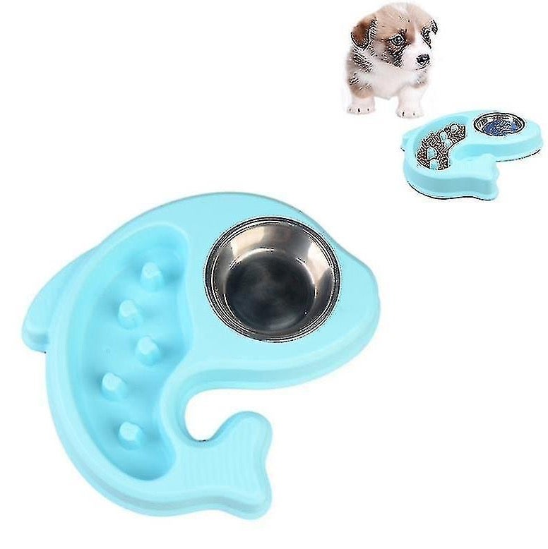 Fish Shape Bowl For Pets (Separate Bowl For Water) - Blue - Image 1