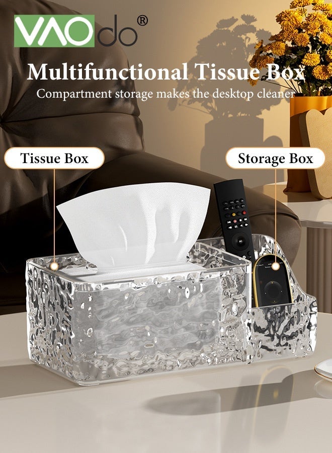 فاو دو حامل مناديل ورقية على شكل تموجات مائية، صندوق مناديل ورقية أكريليكي متعدد الوظائف، حامل أقلام وأجهزة تحكم عن بعد، حامل ديكور منزلي لطاولة الزينة وغرفة المعيشة وغرفة النوم والحمام شفاف - Image 2