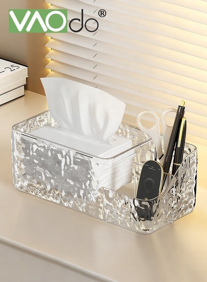 فاو دو حامل مناديل ورقية على شكل تموجات مائية، صندوق مناديل ورقية أكريليكي متعدد الوظائف، حامل أقلام وأجهزة تحكم عن بعد، حامل ديكور منزلي لطاولة الزينة وغرفة المعيشة وغرفة النوم والحمام شفاف - Image 1