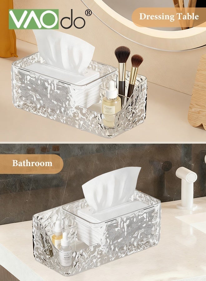 فاو دو حامل مناديل ورقية على شكل تموجات مائية، صندوق مناديل ورقية أكريليكي متعدد الوظائف، حامل أقلام وأجهزة تحكم عن بعد، حامل ديكور منزلي لطاولة الزينة وغرفة المعيشة وغرفة النوم والحمام شفاف - Image 5