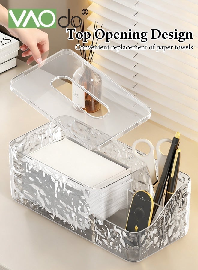 فاو دو حامل مناديل ورقية على شكل تموجات مائية، صندوق مناديل ورقية أكريليكي متعدد الوظائف، حامل أقلام وأجهزة تحكم عن بعد، حامل ديكور منزلي لطاولة الزينة وغرفة المعيشة وغرفة النوم والحمام شفاف - Image 3