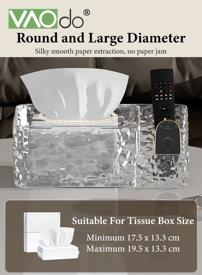 فاو دو حامل مناديل ورقية على شكل تموجات مائية، صندوق مناديل ورقية أكريليكي متعدد الوظائف، حامل أقلام وأجهزة تحكم عن بعد، حامل ديكور منزلي لطاولة الزينة وغرفة المعيشة وغرفة النوم والحمام شفاف - Image 4