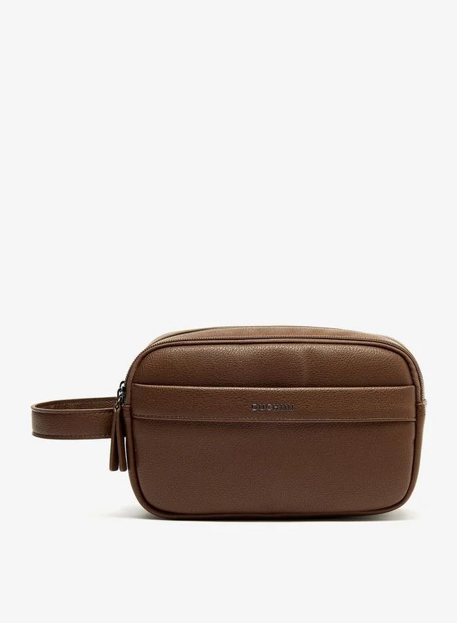 Duchini Men's Solid Pouch with Zip Closure and Wristlet Strap