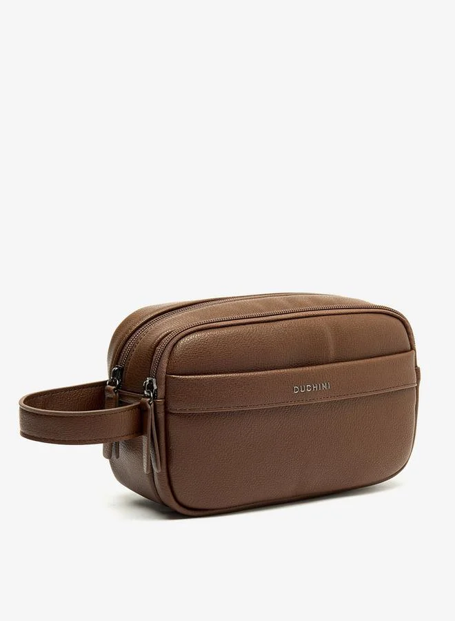 Duchini Men's Solid Pouch with Zip Closure and Wristlet Strap