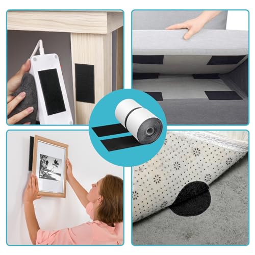 SKYNEO 4.4''×16.5 Feet Black Heavy Duty Hook and Loop Tape Adhesive, Keep Couch Cushions from Sliding or Blowing at Outdoor, Picture Wall Hanging, No Punching Wall Mounting, Keep Your Carpet Rugs in Place - Image 4