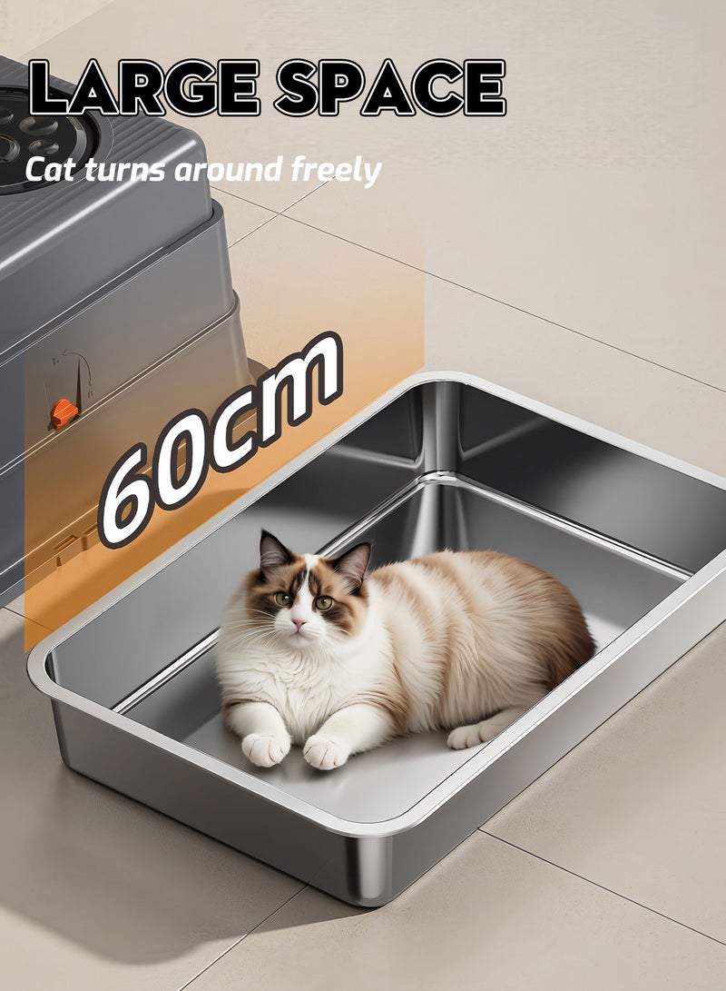 Kidle Large Fully Enclosed Stainless Steel Cat Litter Box with Litter Scoop Cat Toilet Cat Litter Tray High Wall Side Shell Non-Sticky Anti Splashing and Easy Clean 40*60*38cm - Image 5