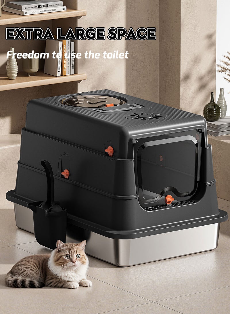 Kidle Large Fully Enclosed Stainless Steel Cat Litter Box with Litter Scoop Cat Toilet Cat Litter Tray High Wall Side Shell Non-Sticky Anti Splashing and Easy Clean 40*60*38cm - Image 2