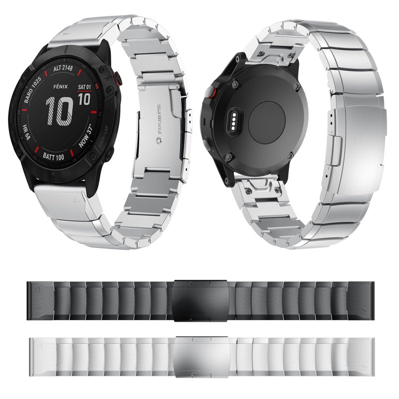 S-TOP For Garmin Fenix 6X Pro 26mm Tortoise Shell Stainless Steel Watch Band(Sliver) - Image 3