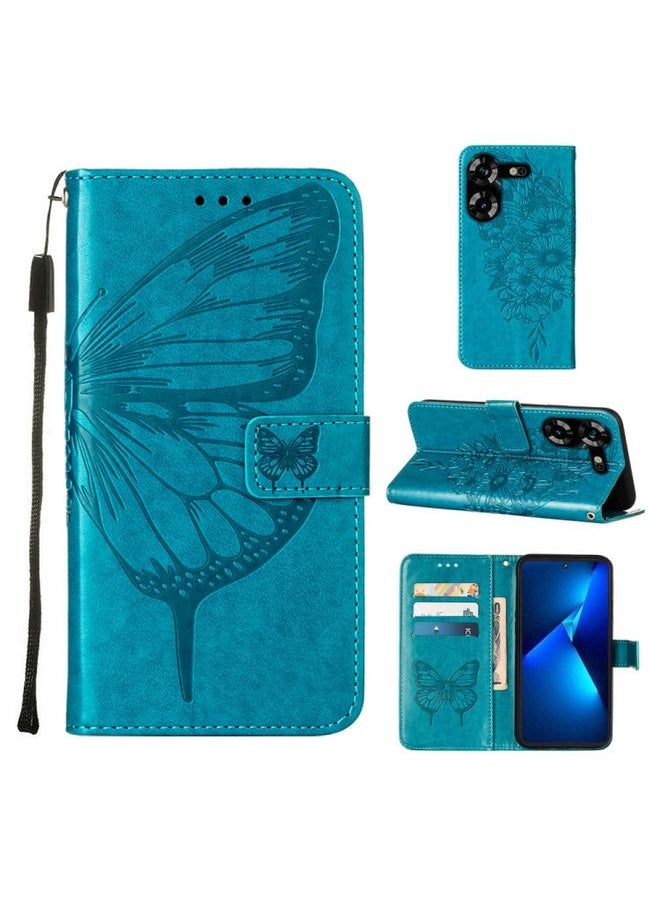 HuHa Case Cover For For Tecno Pova 5 4G / LH7N Embossed Butterfly Leather Phone Case(Blue) 