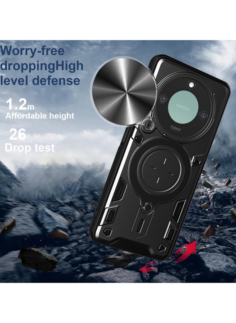 for Honor X9c Smart 5G Case, Slide Camera Lens Cover, Magnetic Ring Holder Kickstand Protective Phone Case for Honor X9c Smart 5G, Black - Image 3