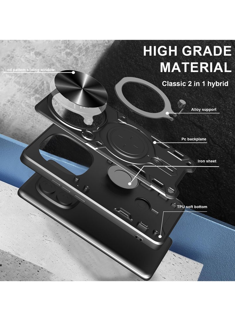 for Honor X9c Smart 5G Case, Slide Camera Lens Cover, Magnetic Ring Holder Kickstand Protective Phone Case for Honor X9c Smart 5G, Black - Image 2